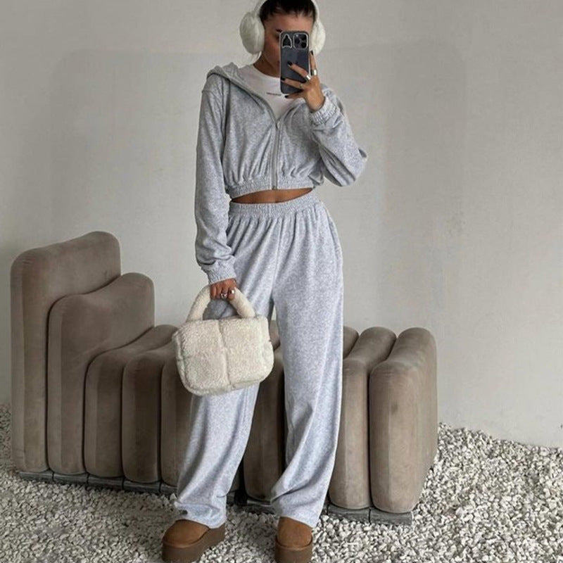 High-waisted jogger pants from a women's velvet tracksuit