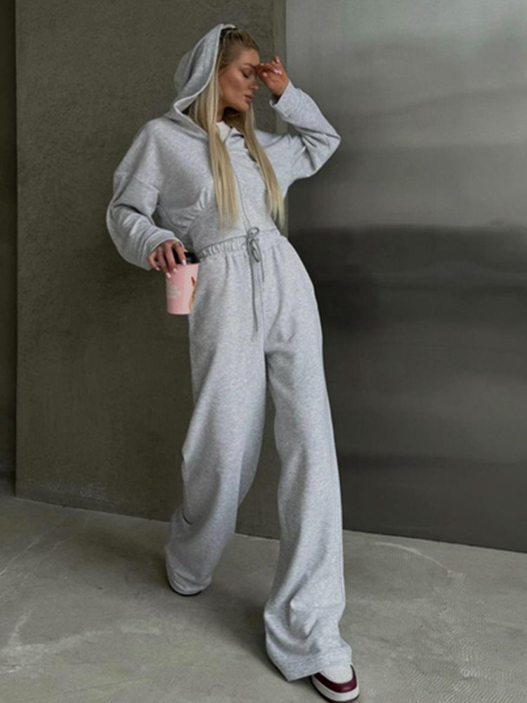 Women's Cropped Hoodie And Wide-Leg Lounge Set