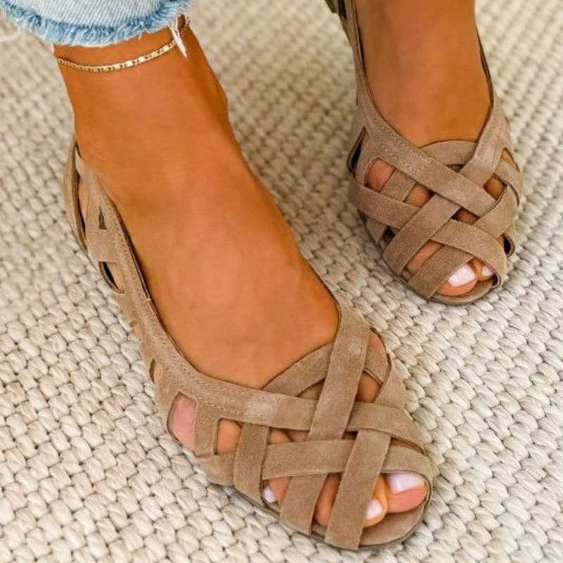 Close-up of the woven upper on a women's orthopedic sandal