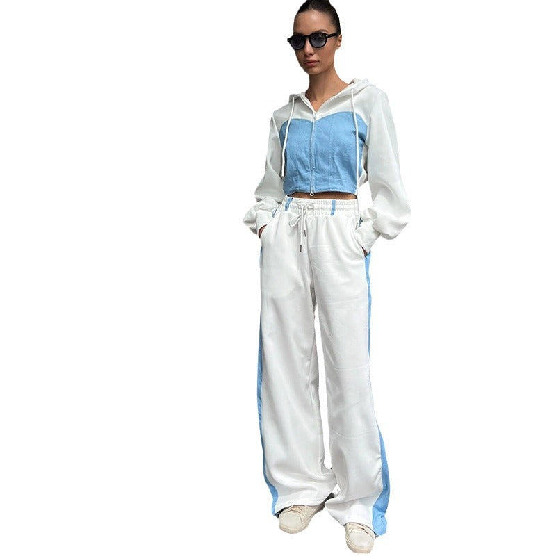 Side view of the women's cropped hoodie and wide-leg pants set