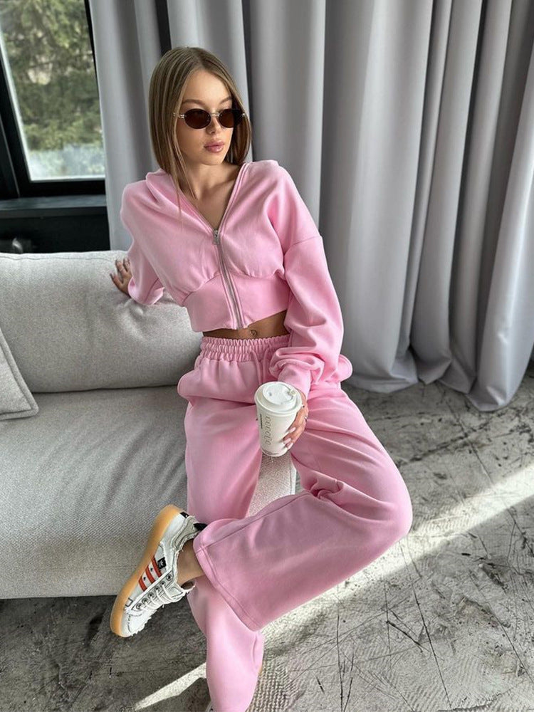 Women's Cropped Hoodie And Wide-Leg Lounge Set