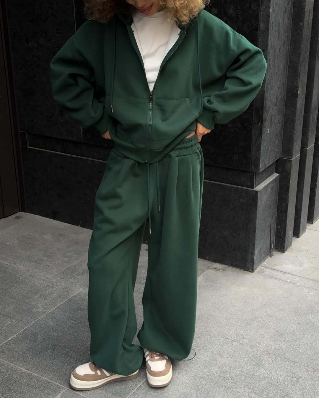 Side view of the coordinated hoodie and jogger lounge set