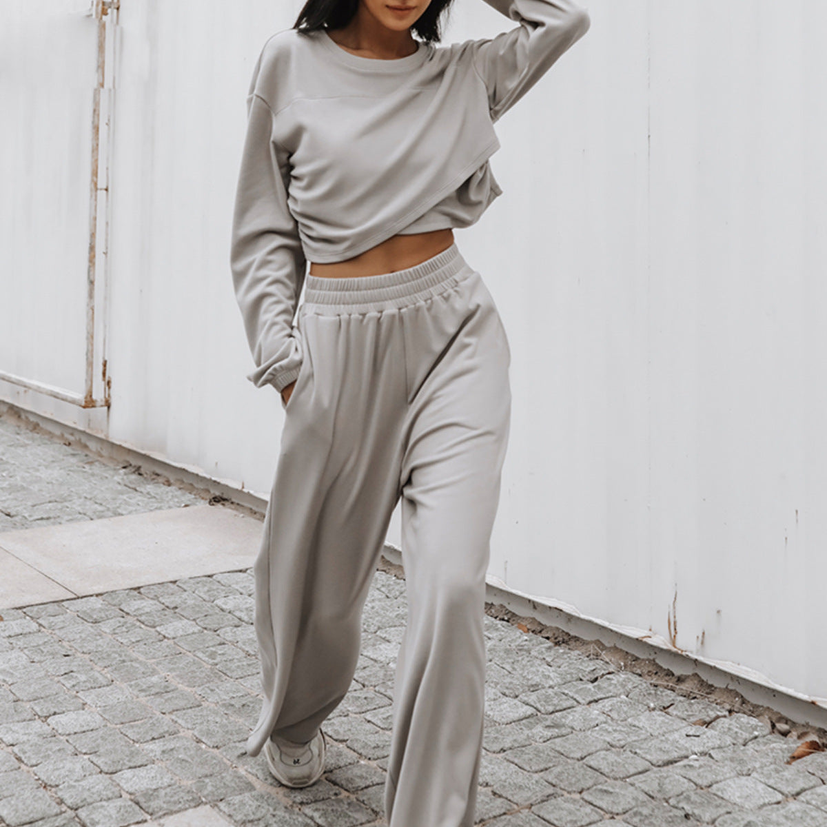Women's Wide-Leg Lounge Pants Set With Cropped Sweatshirt