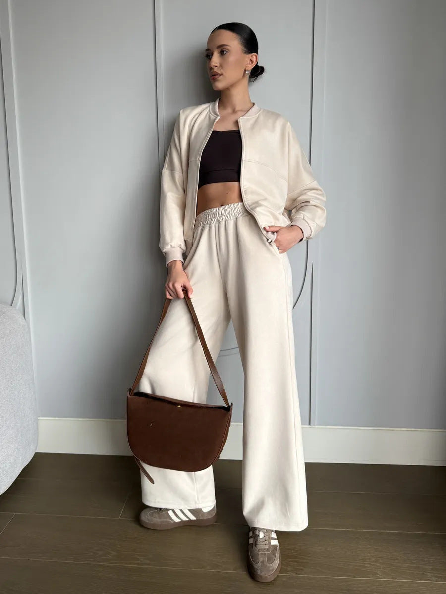 Women's Velour Lounge Set With Wide-Leg Pants