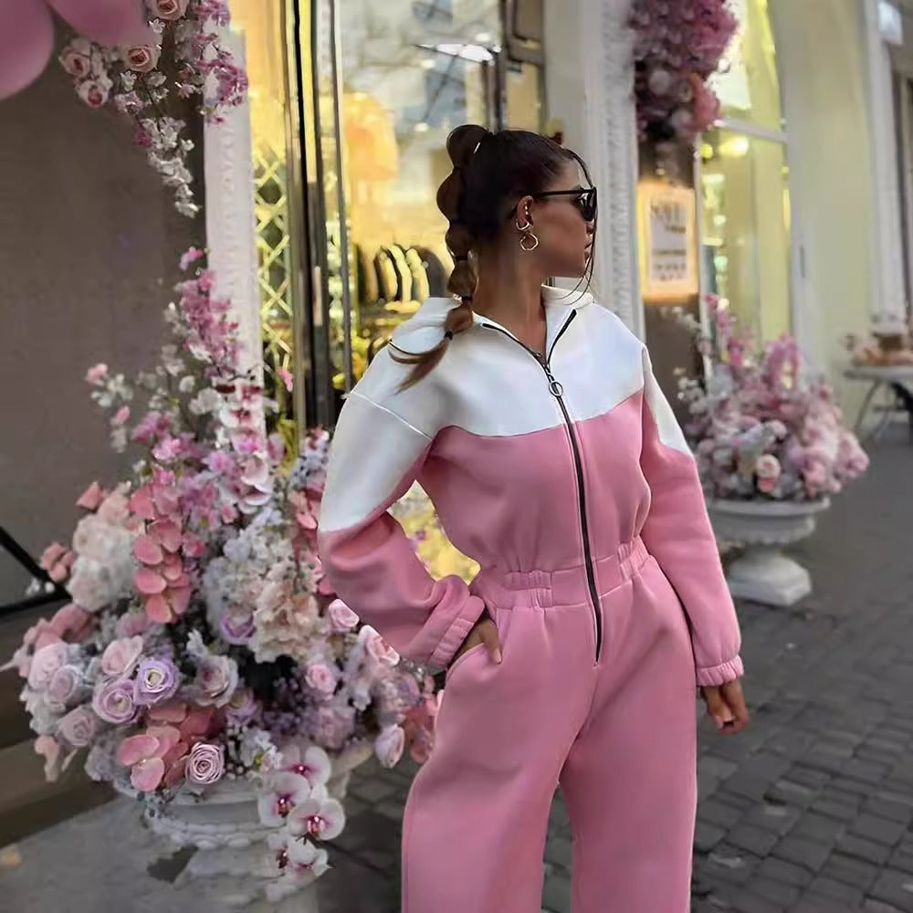 Women's cropped hoodie paired with high-waist wide-leg pants