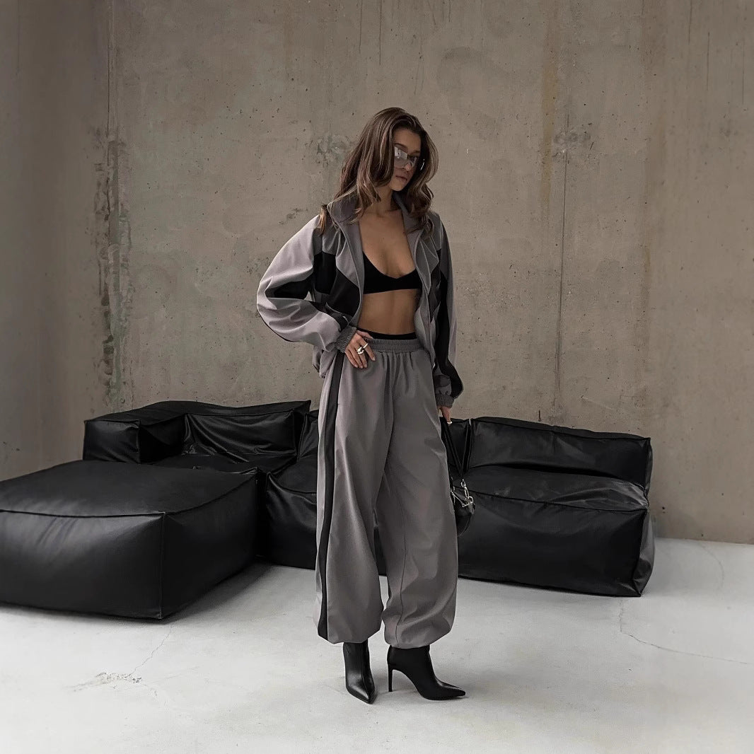 Lightweight women's tracksuit jacket with matching wide-leg pants