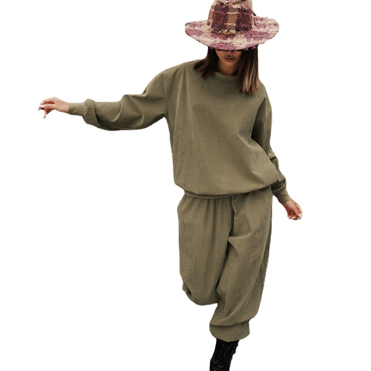 Women's Corduroy Tracksuit Set Relaxed Fit Jogger Pants