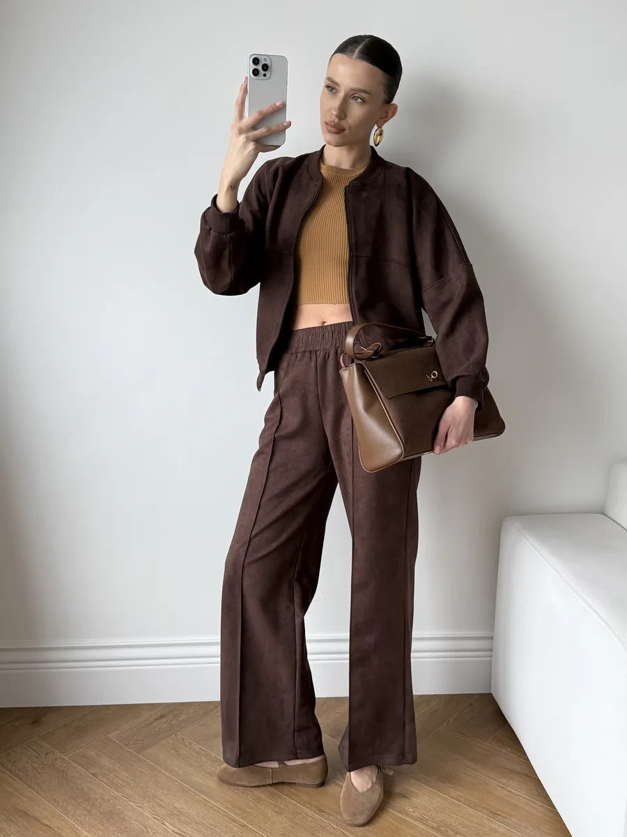 Women's Velour Lounge Set With Wide-Leg Pants