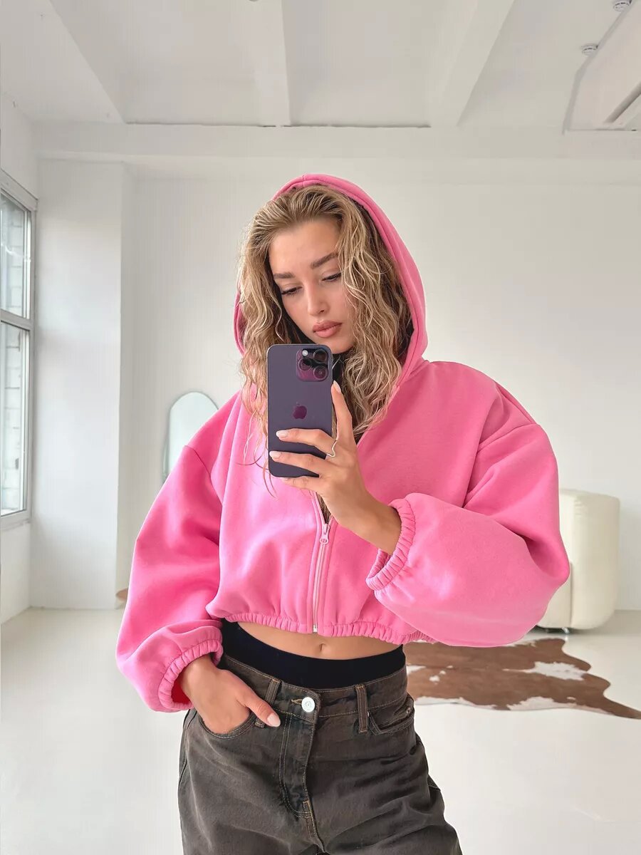 Women's Oversized Cropped Hooded Jacket