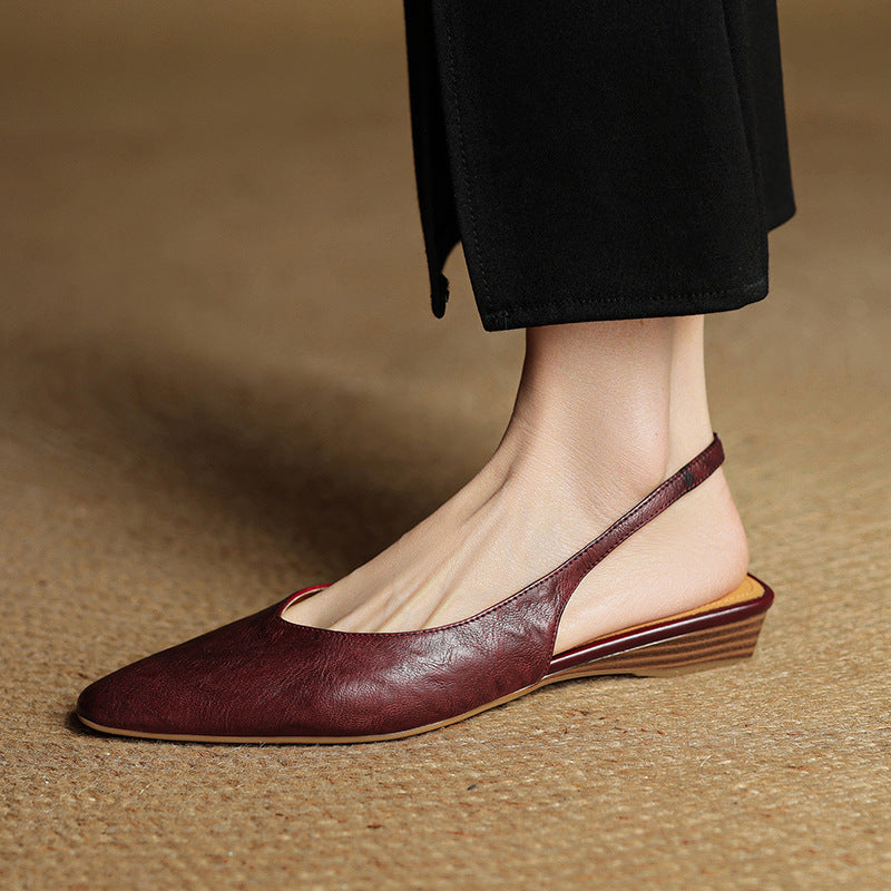 Close-up view of the leather upper on slingback flats