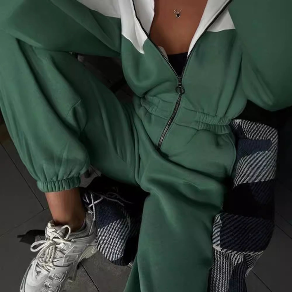 Women's cropped zip hoodie and wide-leg lounge set