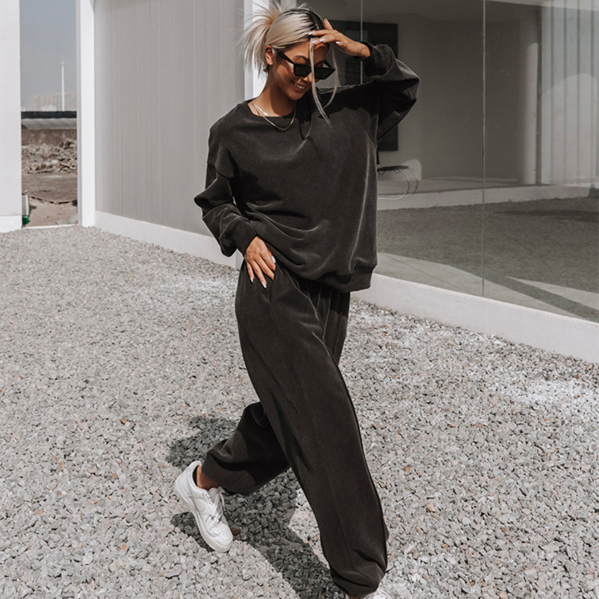 Women's casual lounge set displayed as a coordinated two-piece outfit