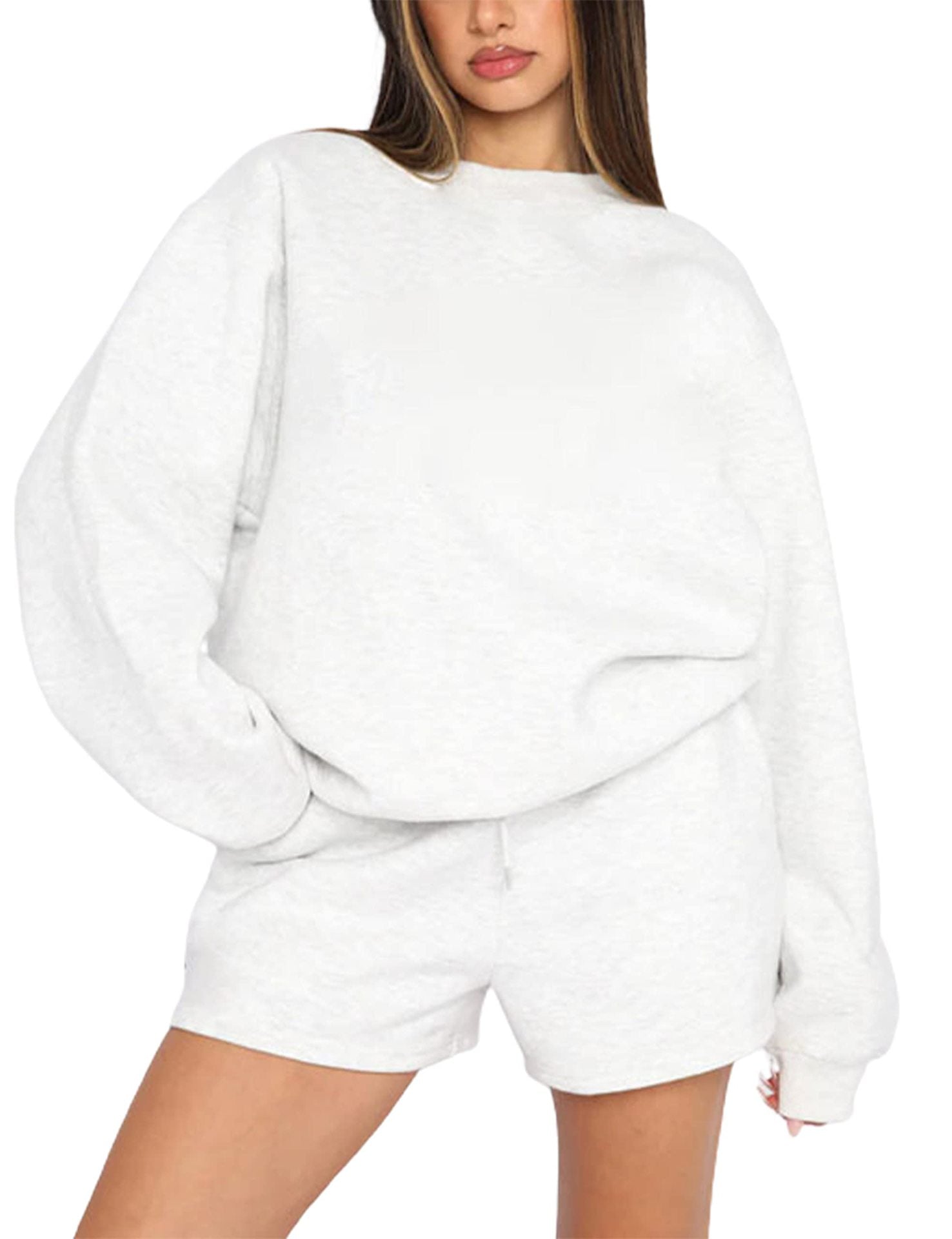 Women's Terry Lounge Set With Oversized Sweatshirt And Shorts