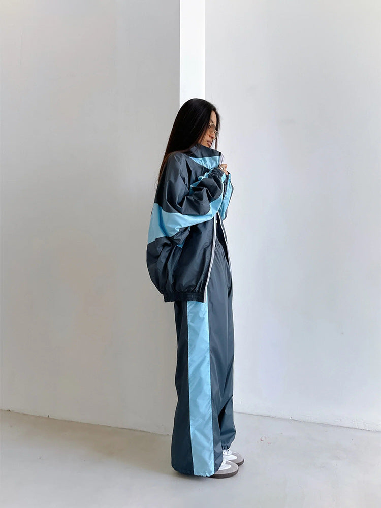 Women's Windbreaker Tracksuit Set With Wide-Leg Pants