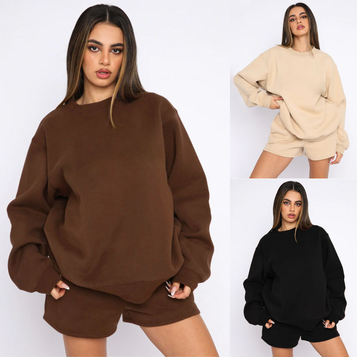 Women's terry lounge set with an oversized sweatshirt and shorts