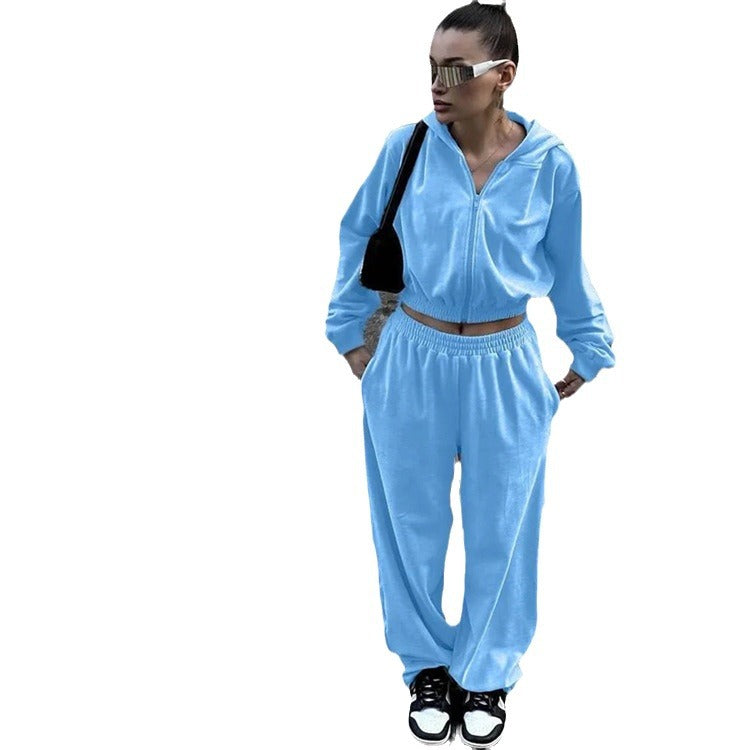 Women's tracksuit showing the cropped hoodie and jogger silhouette