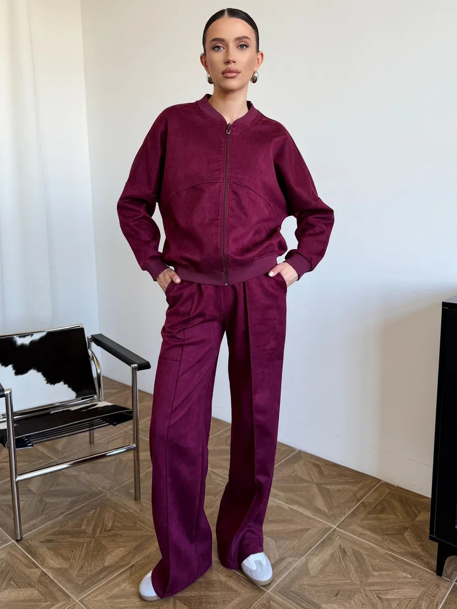 High-waist wide-leg pants from a women's velour lounge set
