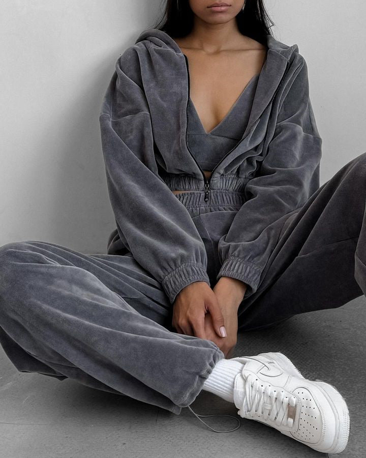 Women's velvet two-piece set designed for comfortable everyday wear