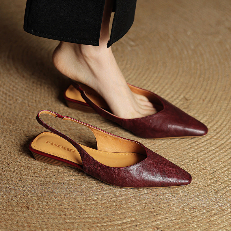 Genuine Leather Slingback Flats
