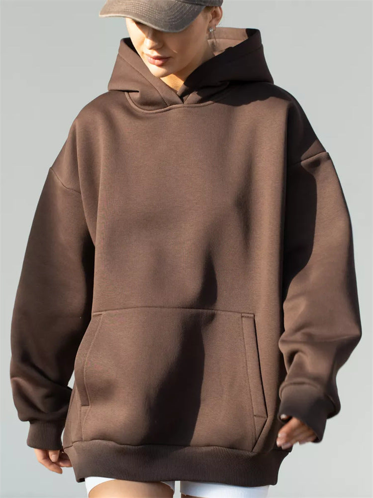 Detail of the soft fleece fabric on the women's pullover hoodie