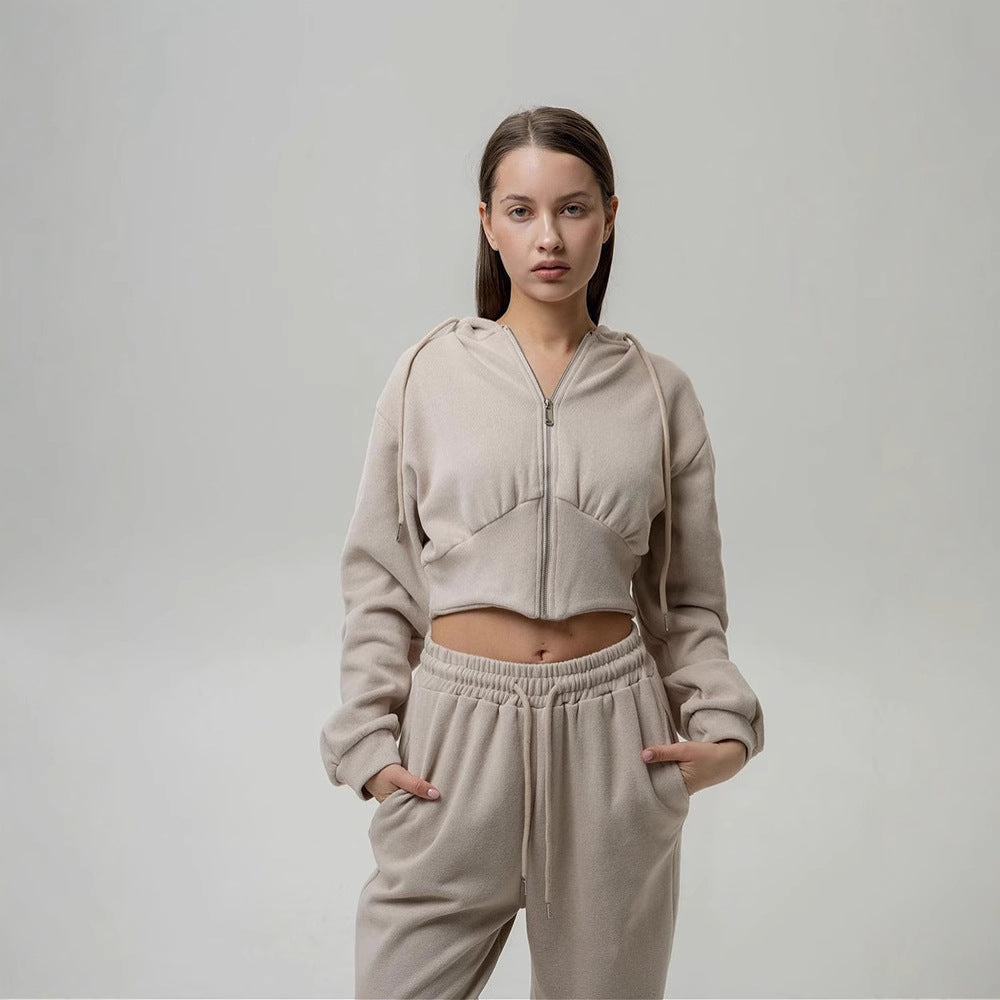 Cropped hoodie paired with wide-leg lounge pants