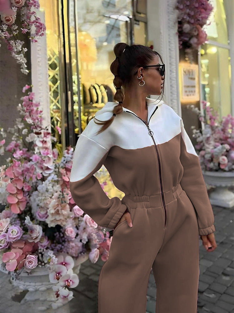 Coordinated two-piece outfit with cropped hoodie and wide-leg pants