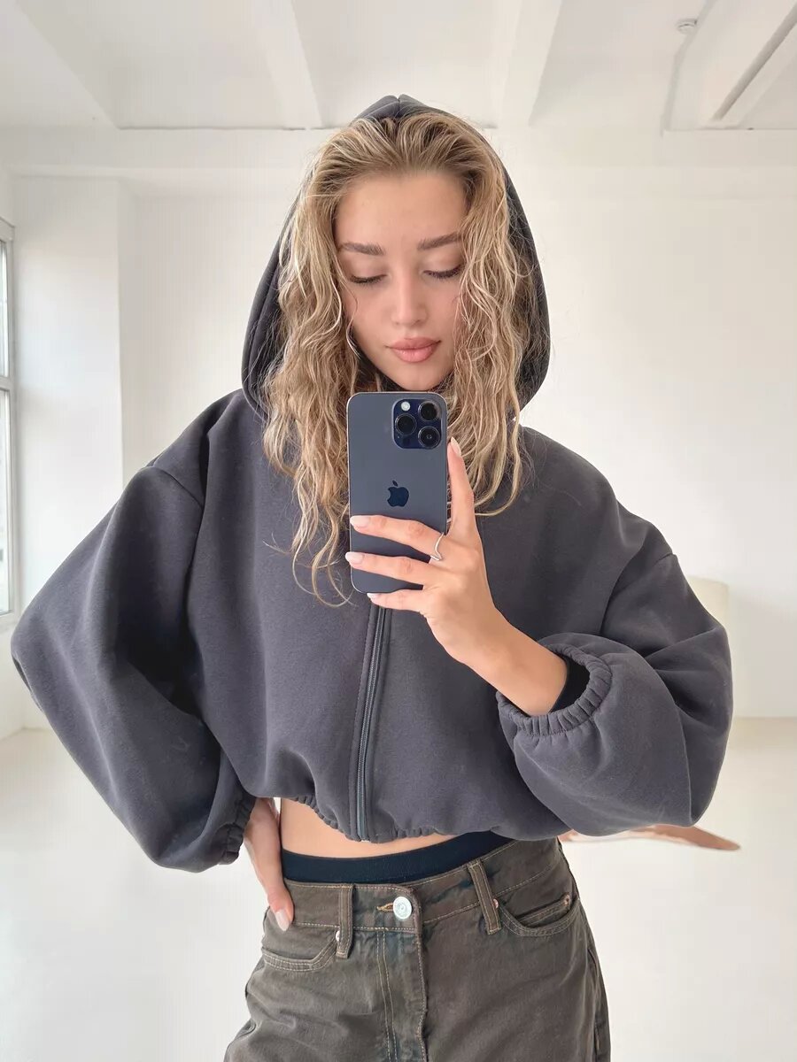 Women's Oversized Cropped Hooded Jacket
