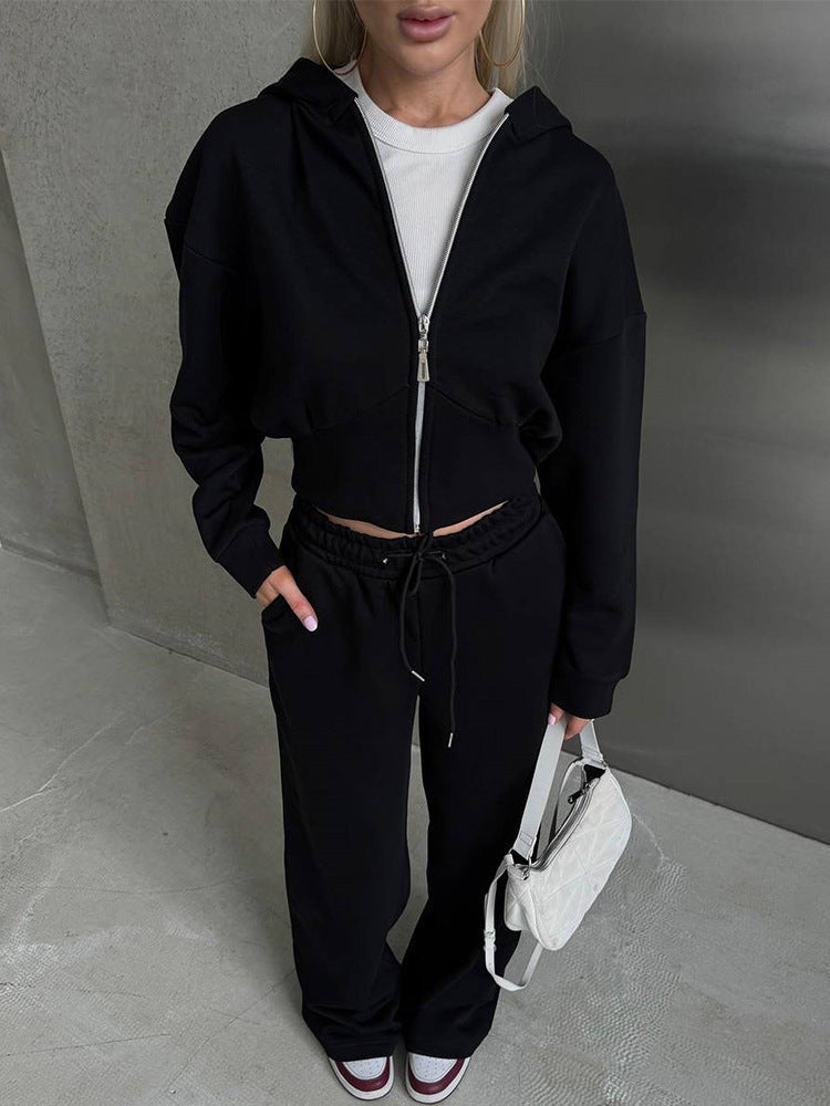 Women's Cropped Hoodie And Wide-Leg Lounge Set