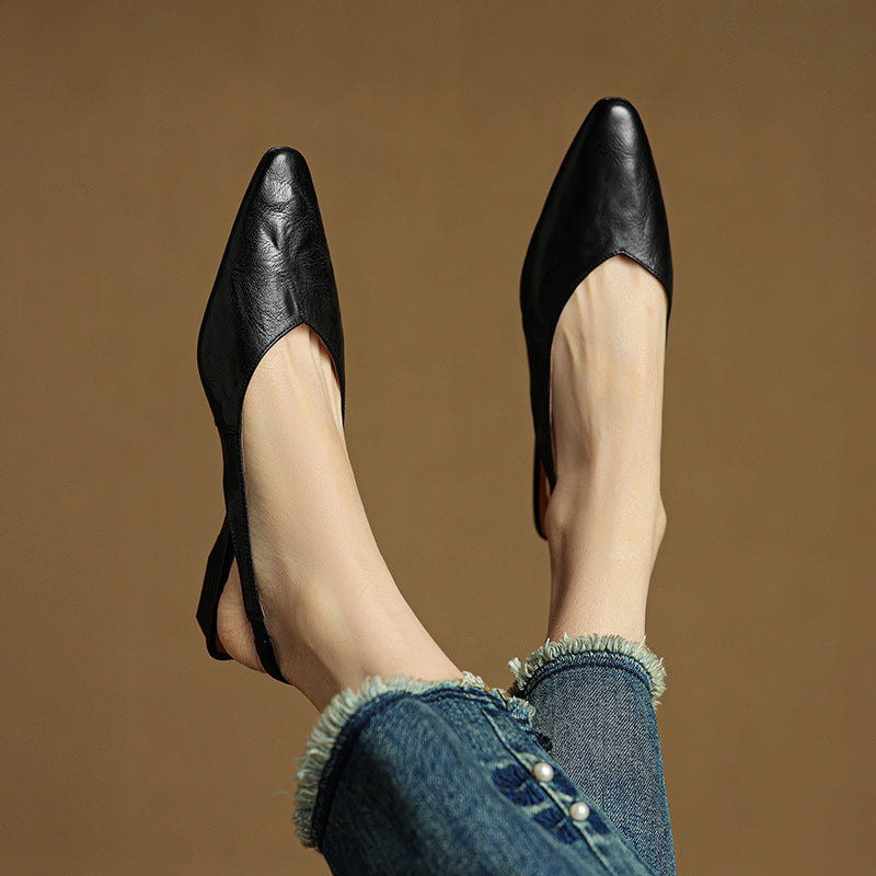 Genuine Leather Slingback Flats