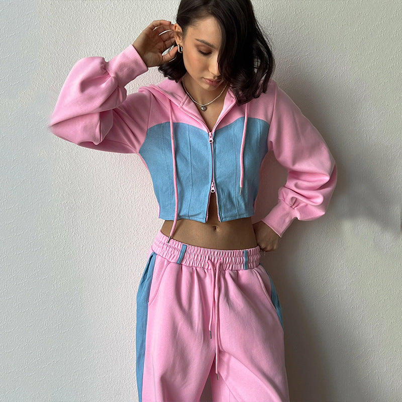 Women's Cropped Hoodie Lounge Set With Wide-Leg Pants