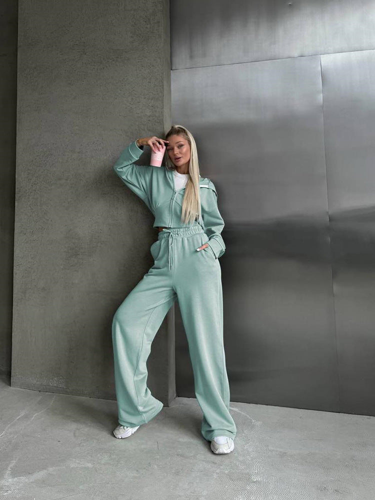 Women's Cropped Hoodie And Wide-Leg Lounge Set