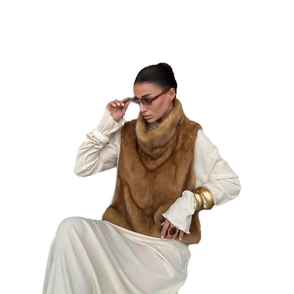 Faux fur scarf styled as a warm winter layer
