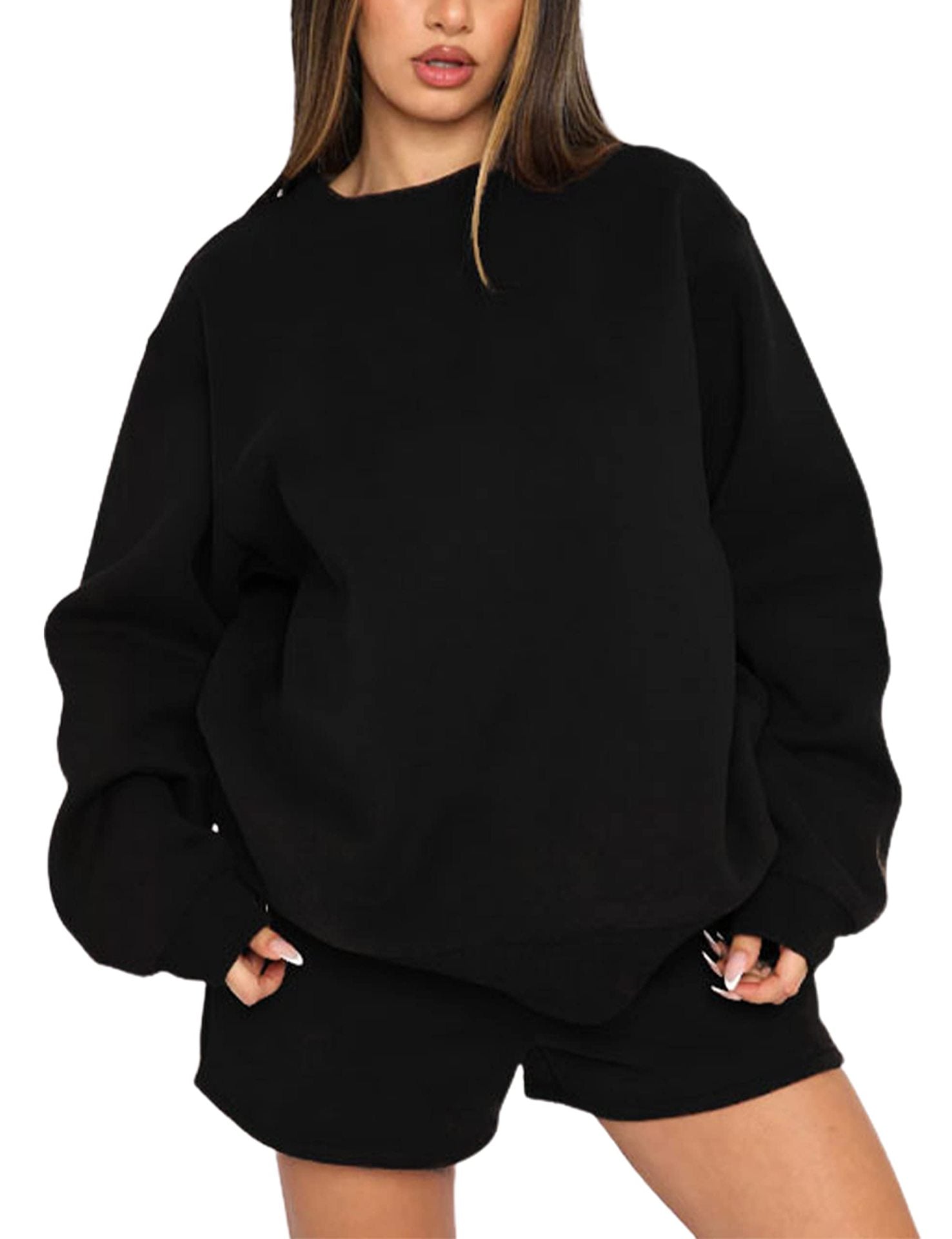 Women's Terry Lounge Set With Oversized Sweatshirt And Shorts