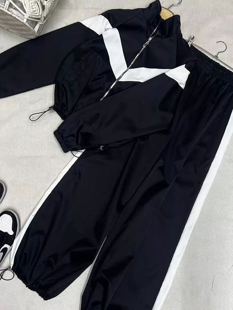 Women's Satin Track Suit With Chevron Stripe And Drawstring