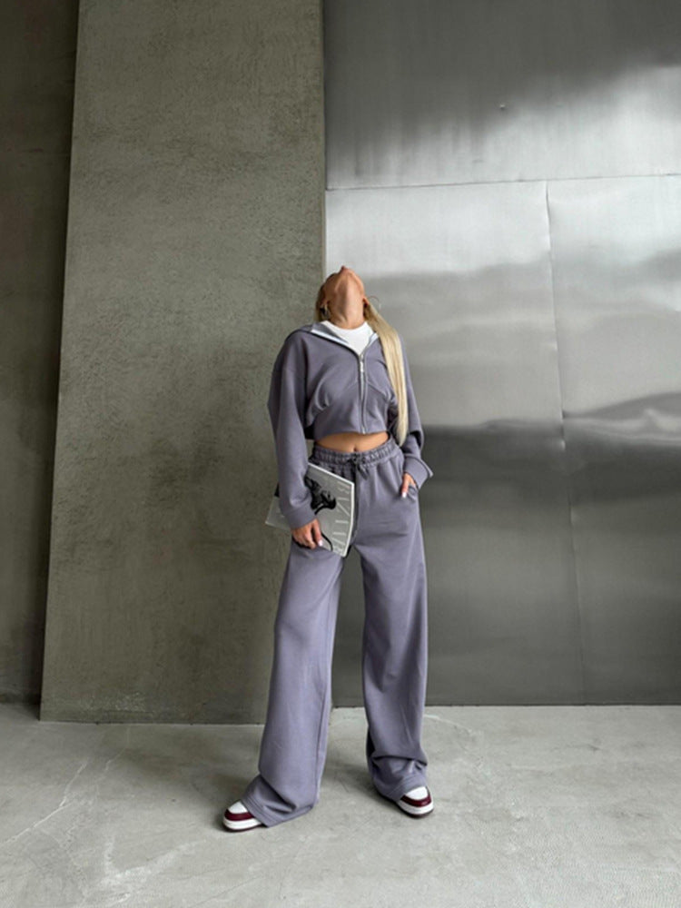 Women's Cropped Hoodie And Wide-Leg Lounge Set