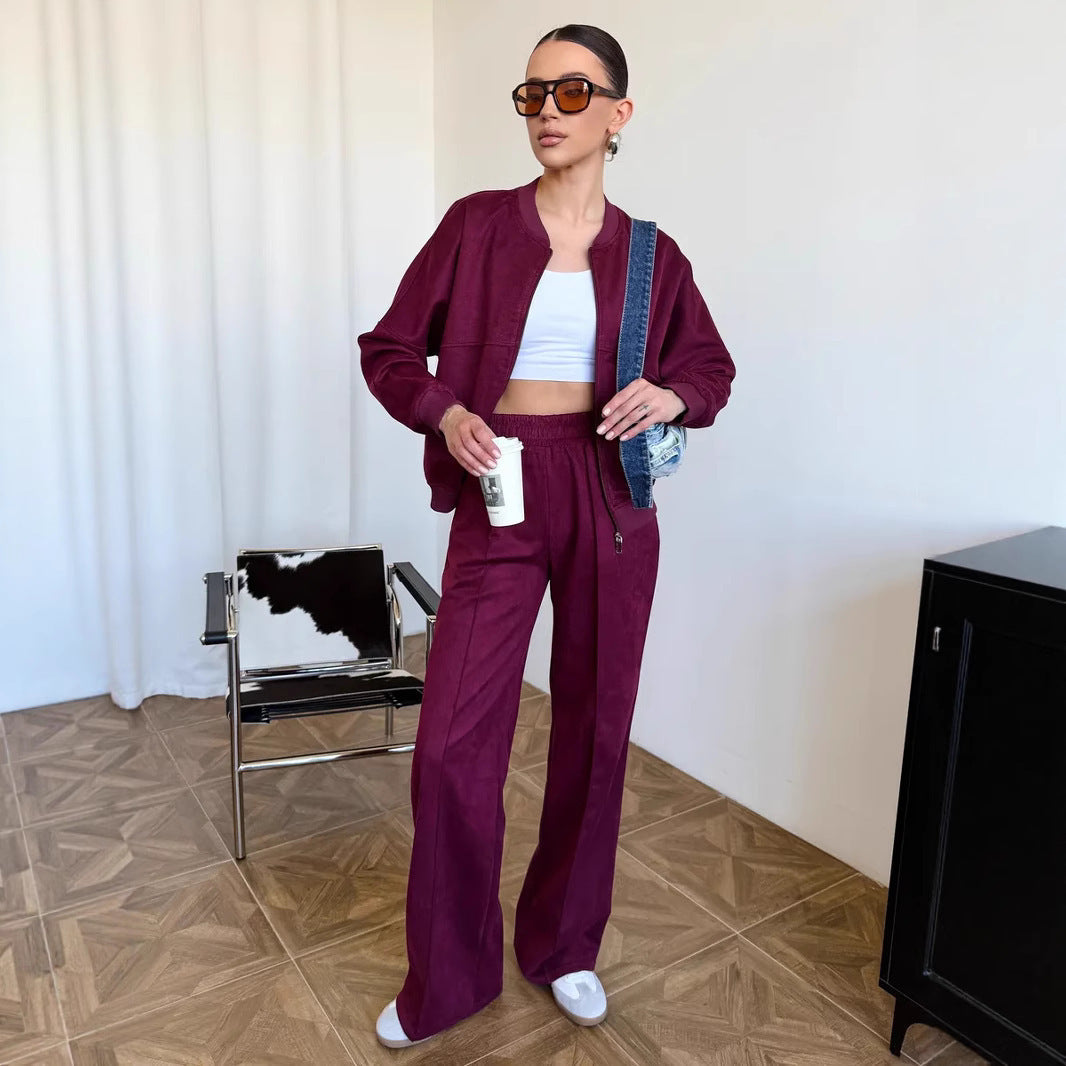 Two-piece women's lounge outfit featuring a zip-front hooded top