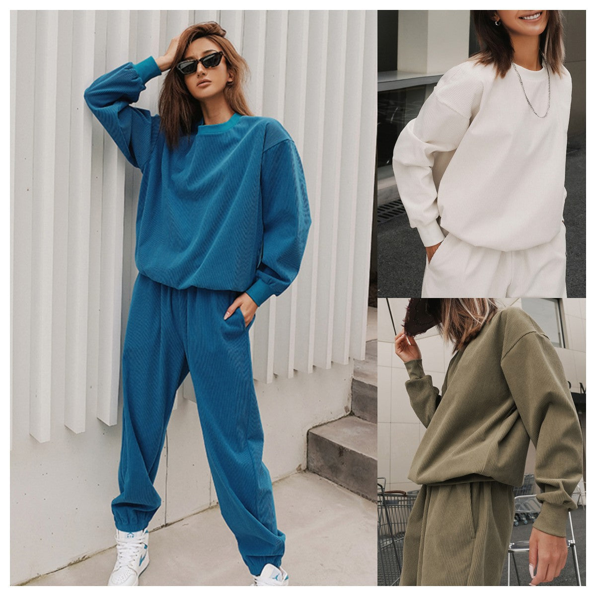 Women's corduroy jogger pants with elastic cuffs and a relaxed silhouette
