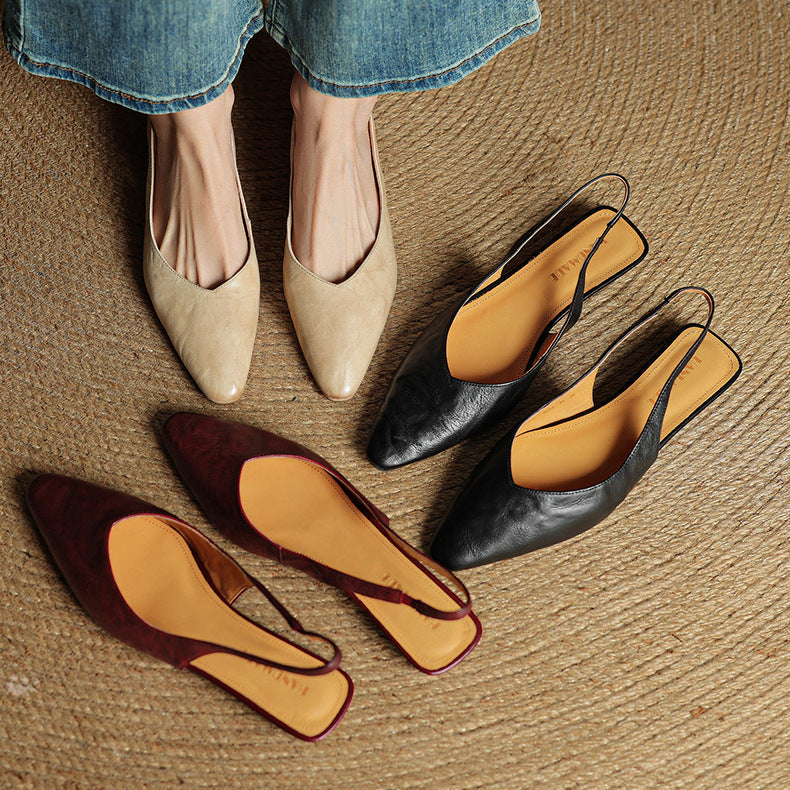Angled view of women's genuine leather slingback flats