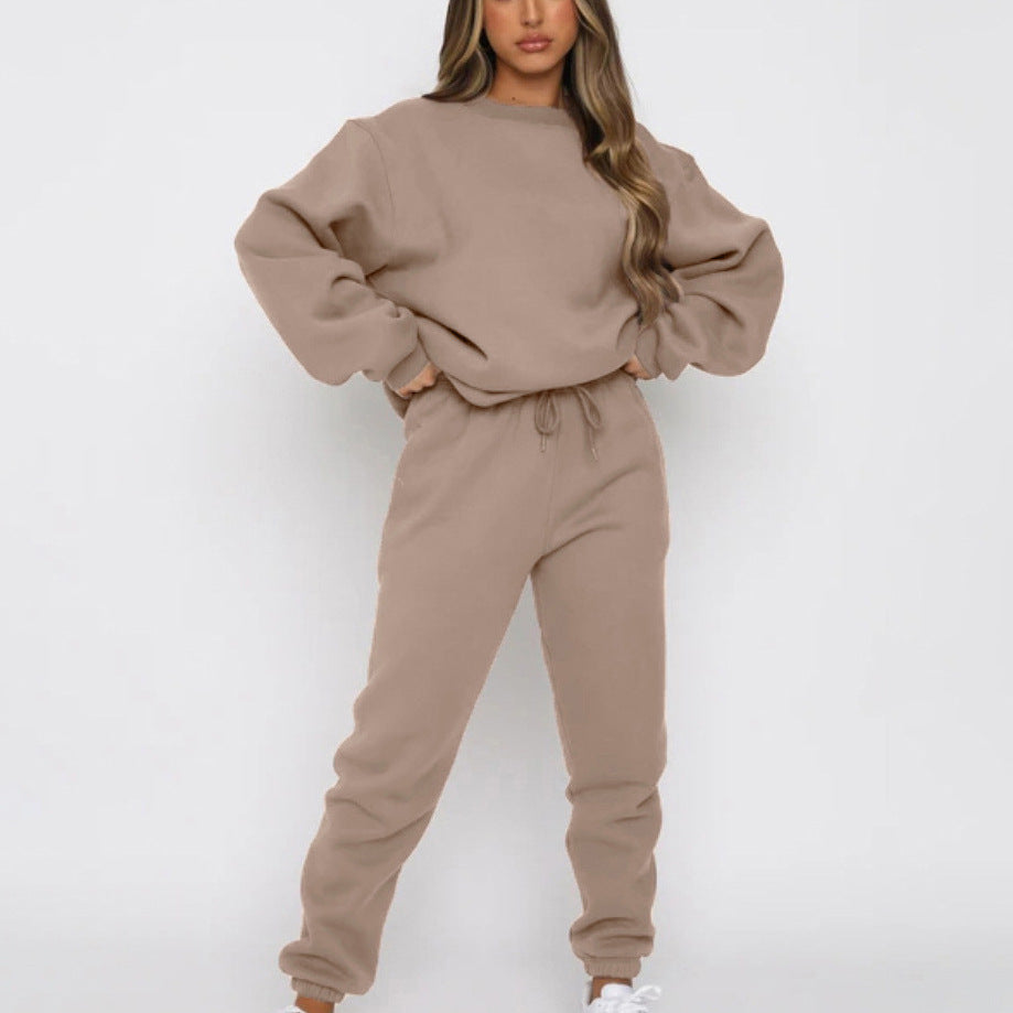 Matching fleece sweatshirt and joggers designed for easy movement