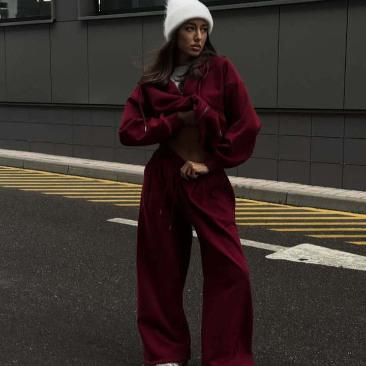 Front view of women's lounge set with zip-up hoodie