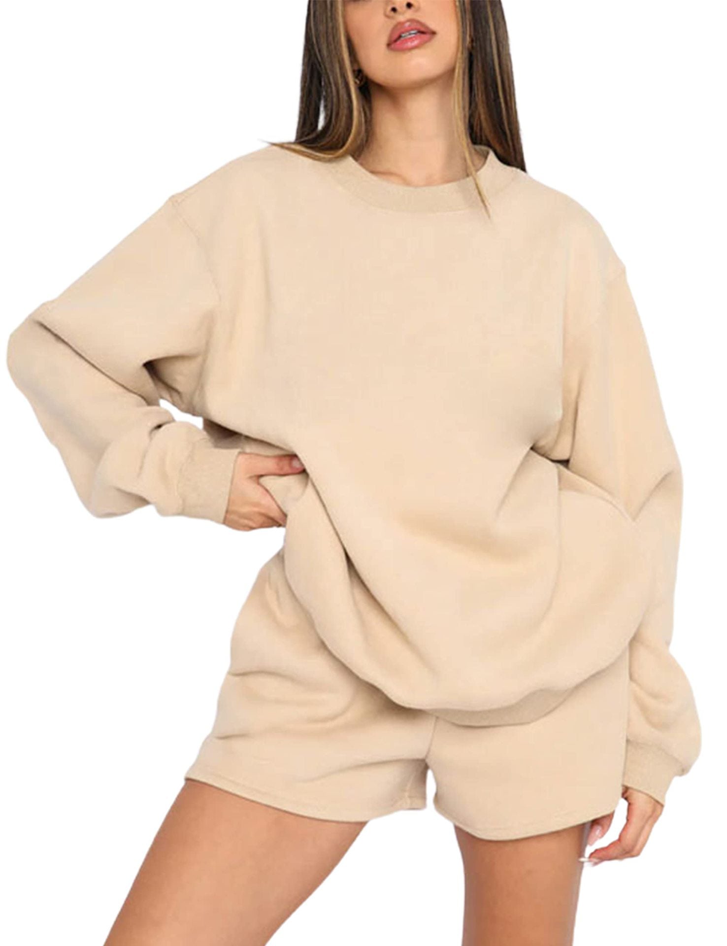Women's Terry Lounge Set With Oversized Sweatshirt And Shorts