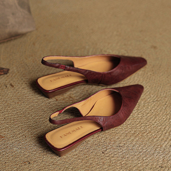Front view of genuine leather slingback flats