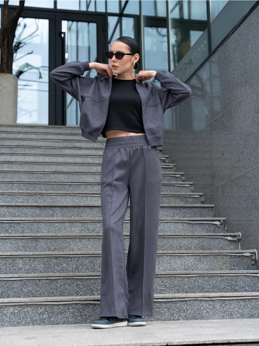 Women's Velour Lounge Set With Wide-Leg Pants