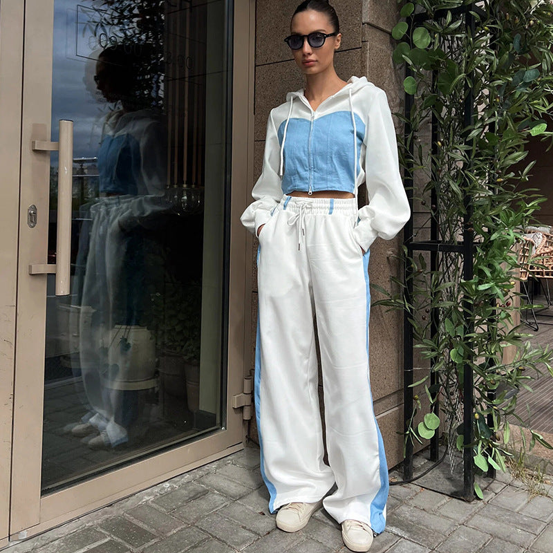 Back view of the women's two-piece cropped hoodie lounge set