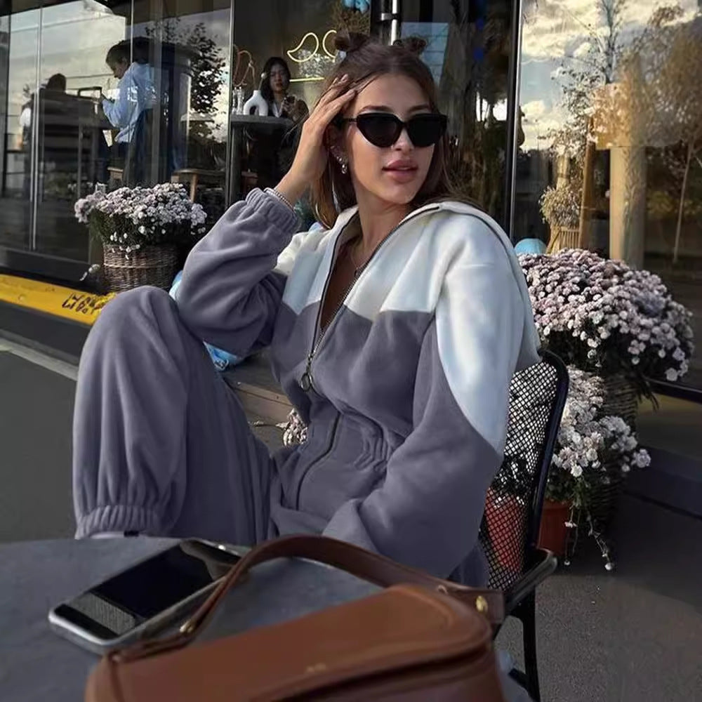 Two-piece women's lounge outfit with a zip-front hoodie