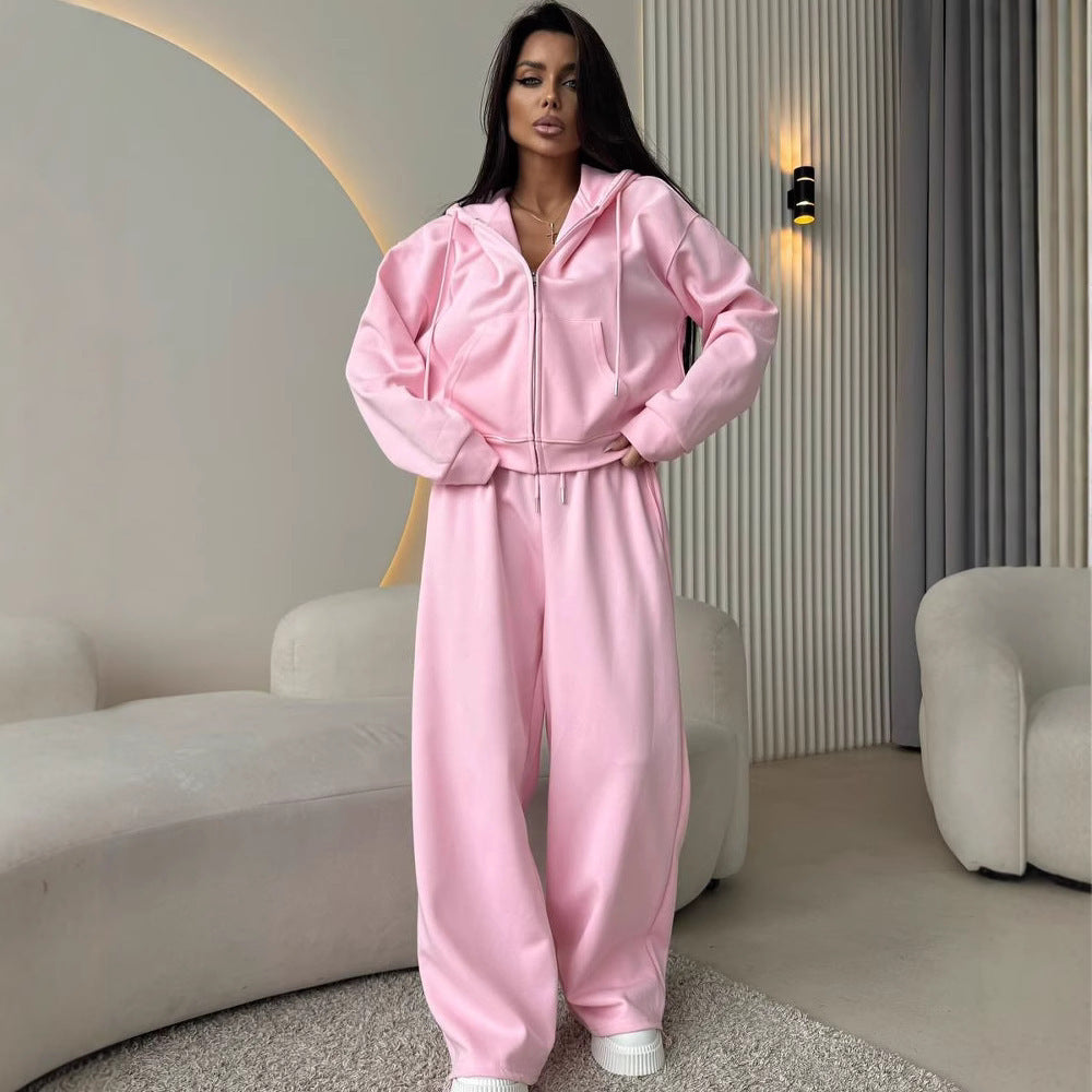 Women's wide-leg high-waisted lounge pants shown from the front