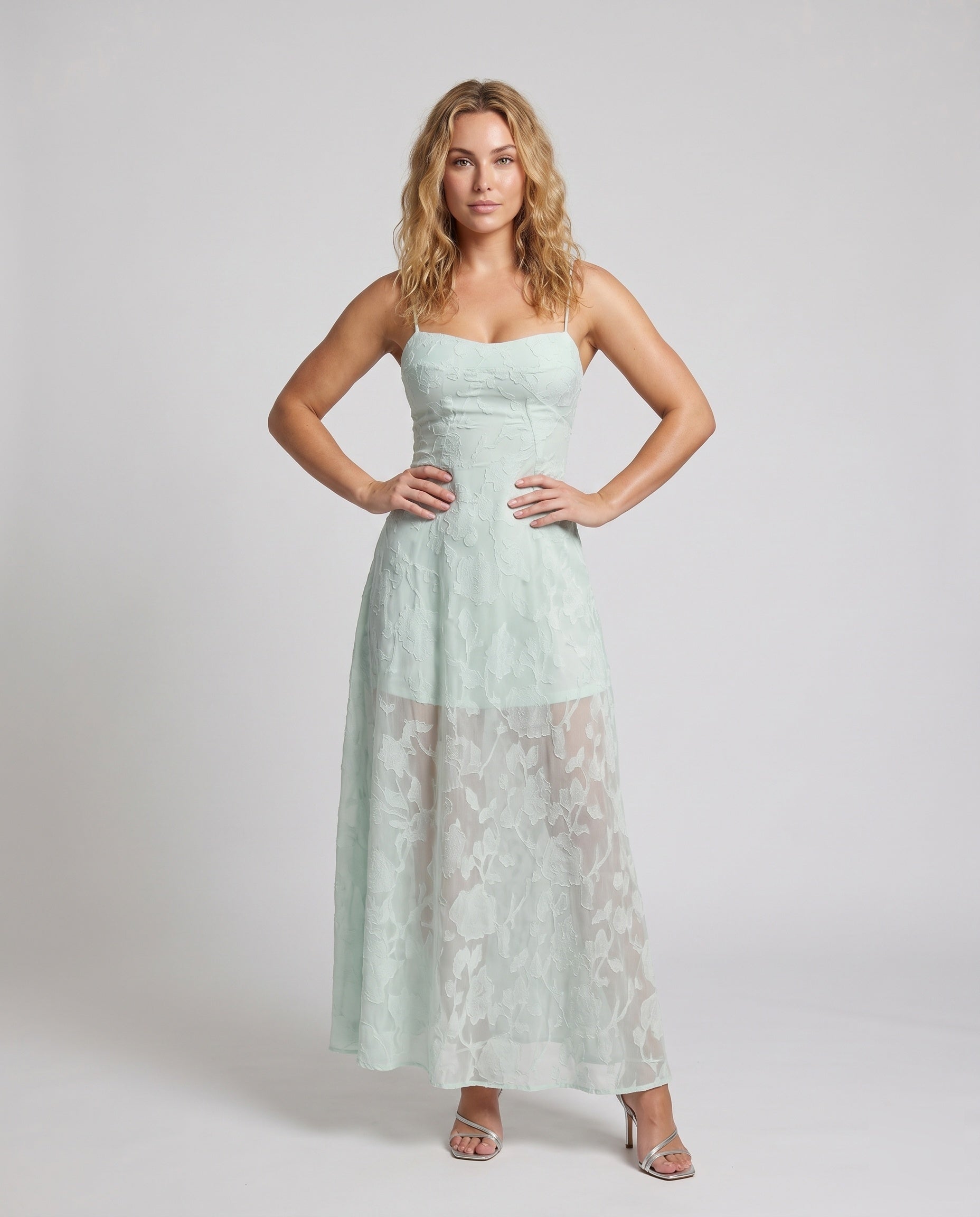 Women's lace wedding dress with elegant sheer details