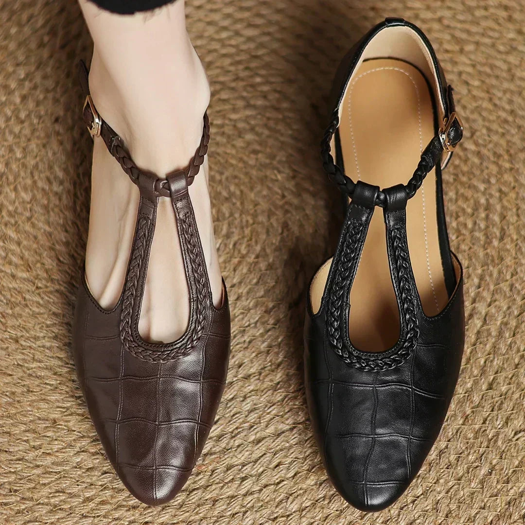 Leather T-strap shoes designed for women's everyday outfits