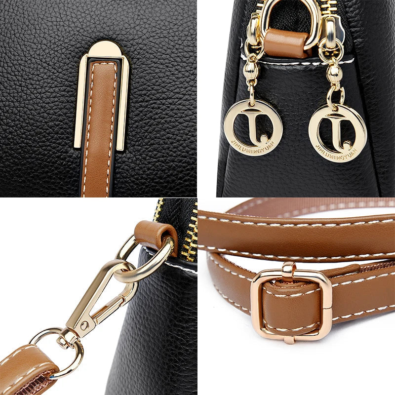 Women's faux leather handbag with organizer and shoulder strap, full product view
