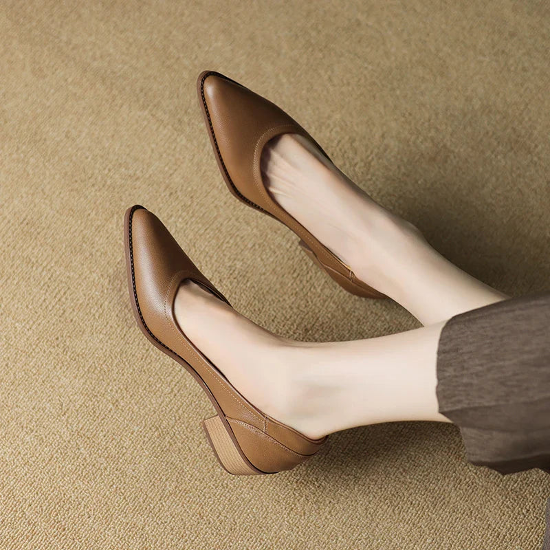 Women's comfortable mid-heel shoes displayed as a pair
